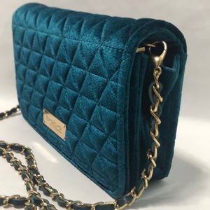 BEBE Teal Gold Velvet Crossbody Clutch Purse Bag